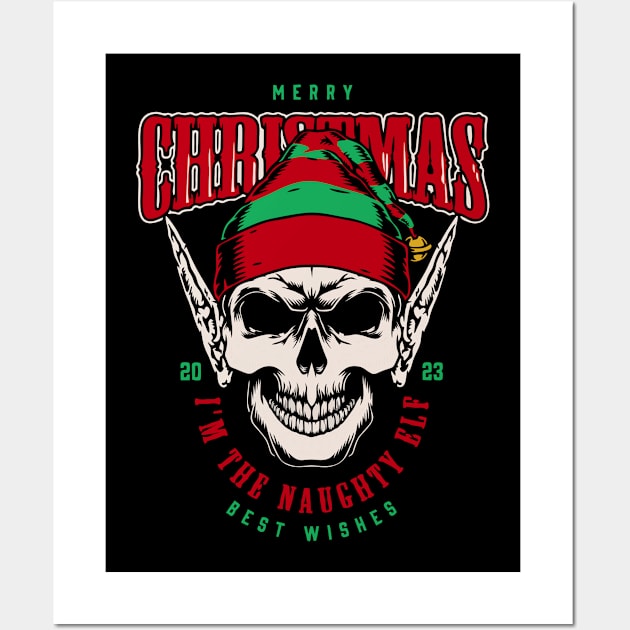 christmas elf skull Wall Art by Supertrooper